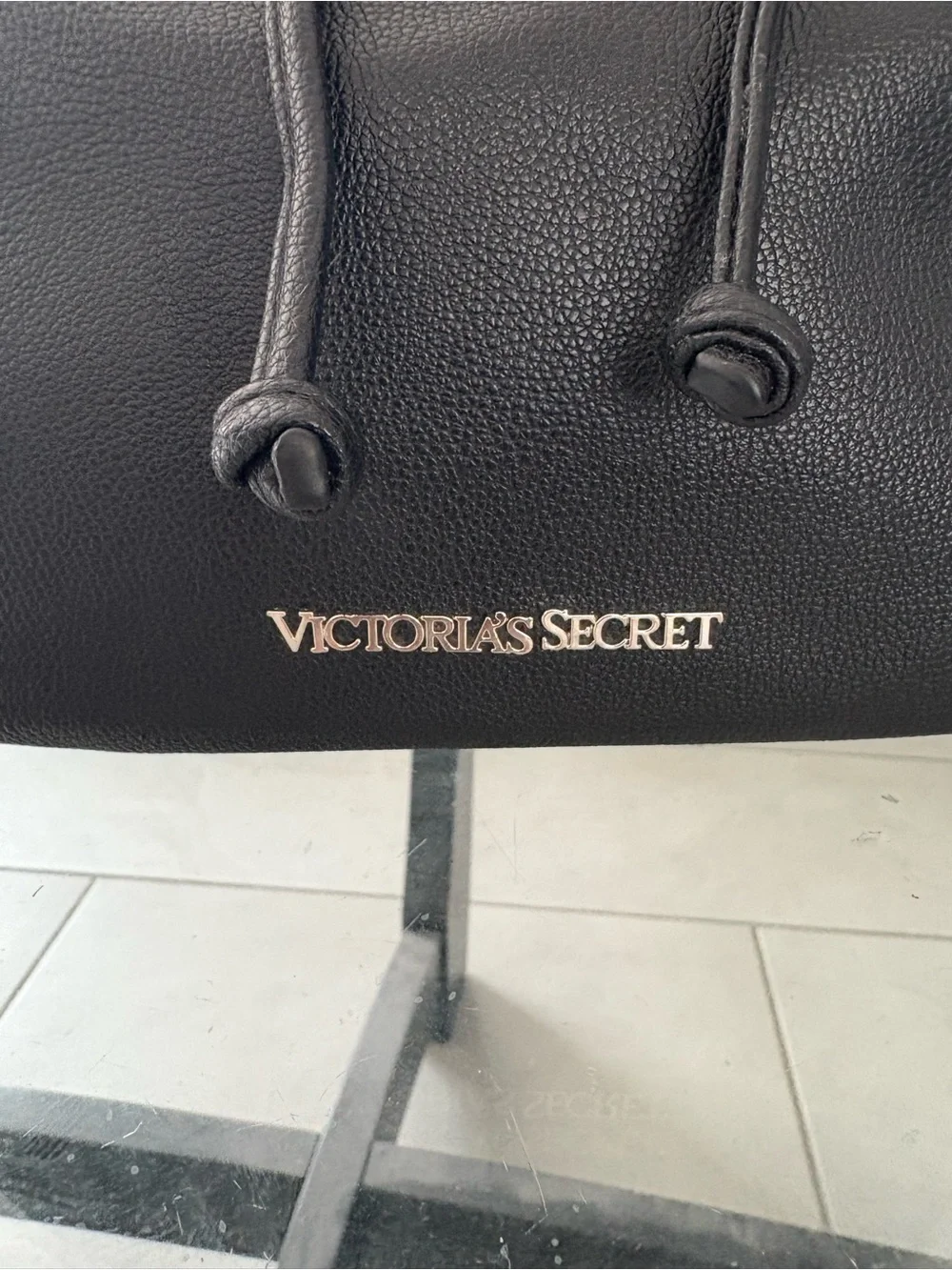 Victoria's Secret Black Drawstring Flap Backpack
